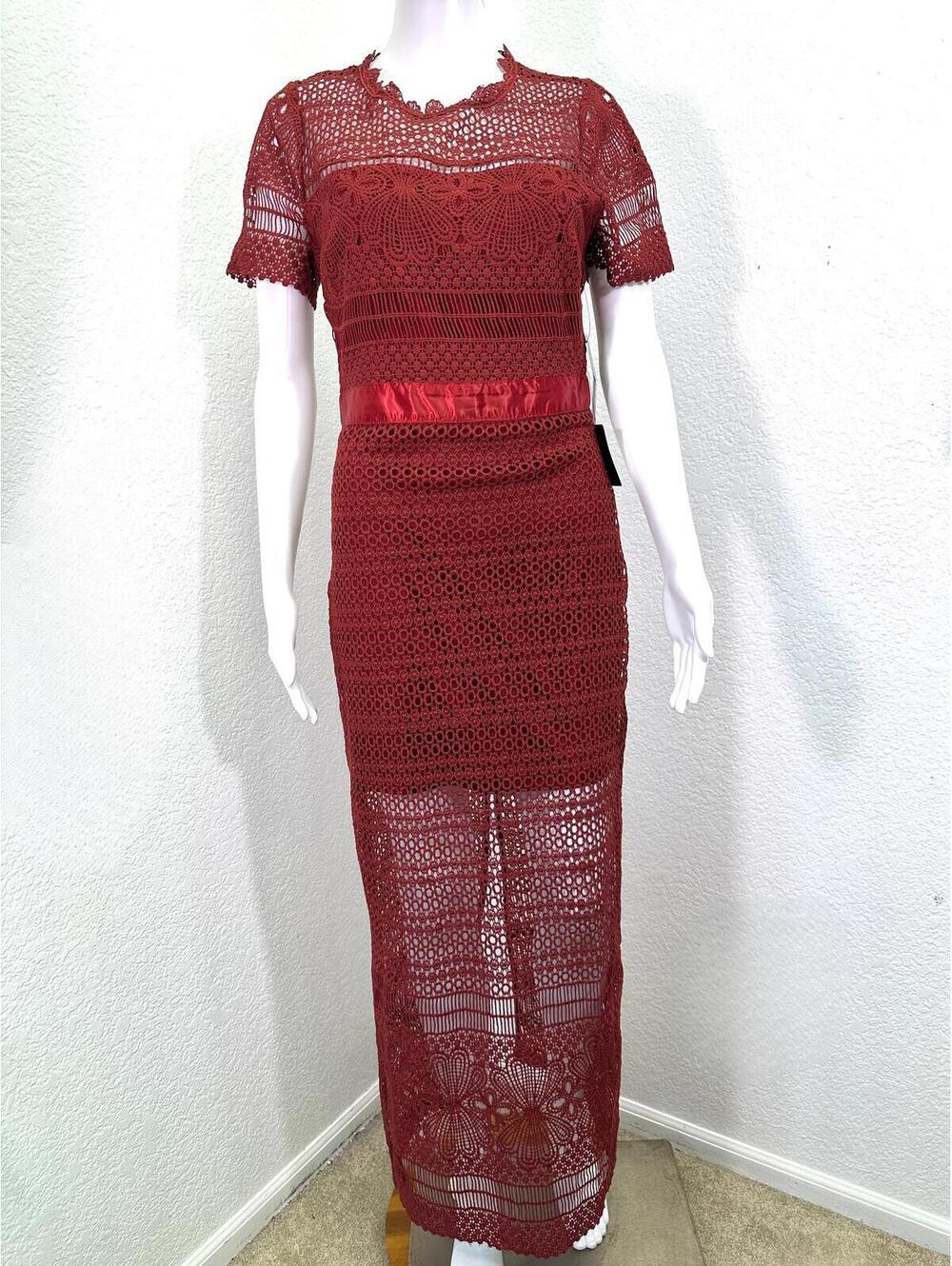 Sz S Lulus Love For You Burgundy Crochet Lace Beachy Maxi Dress Built in Mini